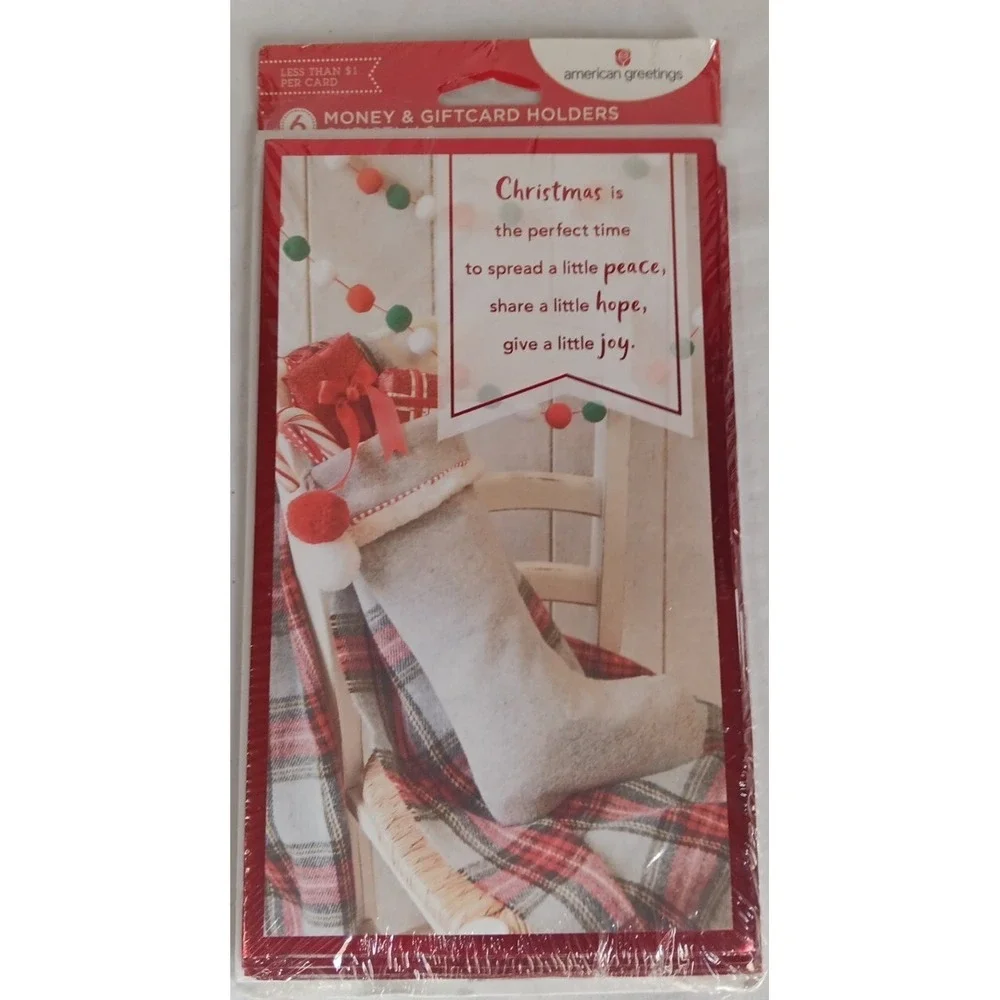 Money Gift Christmas Cards Envelopes (6)  Stockinged‎ NEW American Greetings